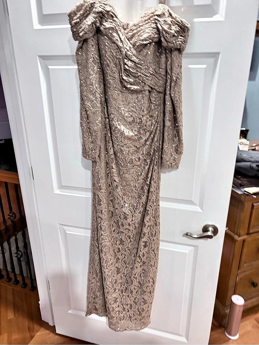 AZAZIE Indra Sequin Lace Maxi Dress in Brown Size Medium (8) NWT